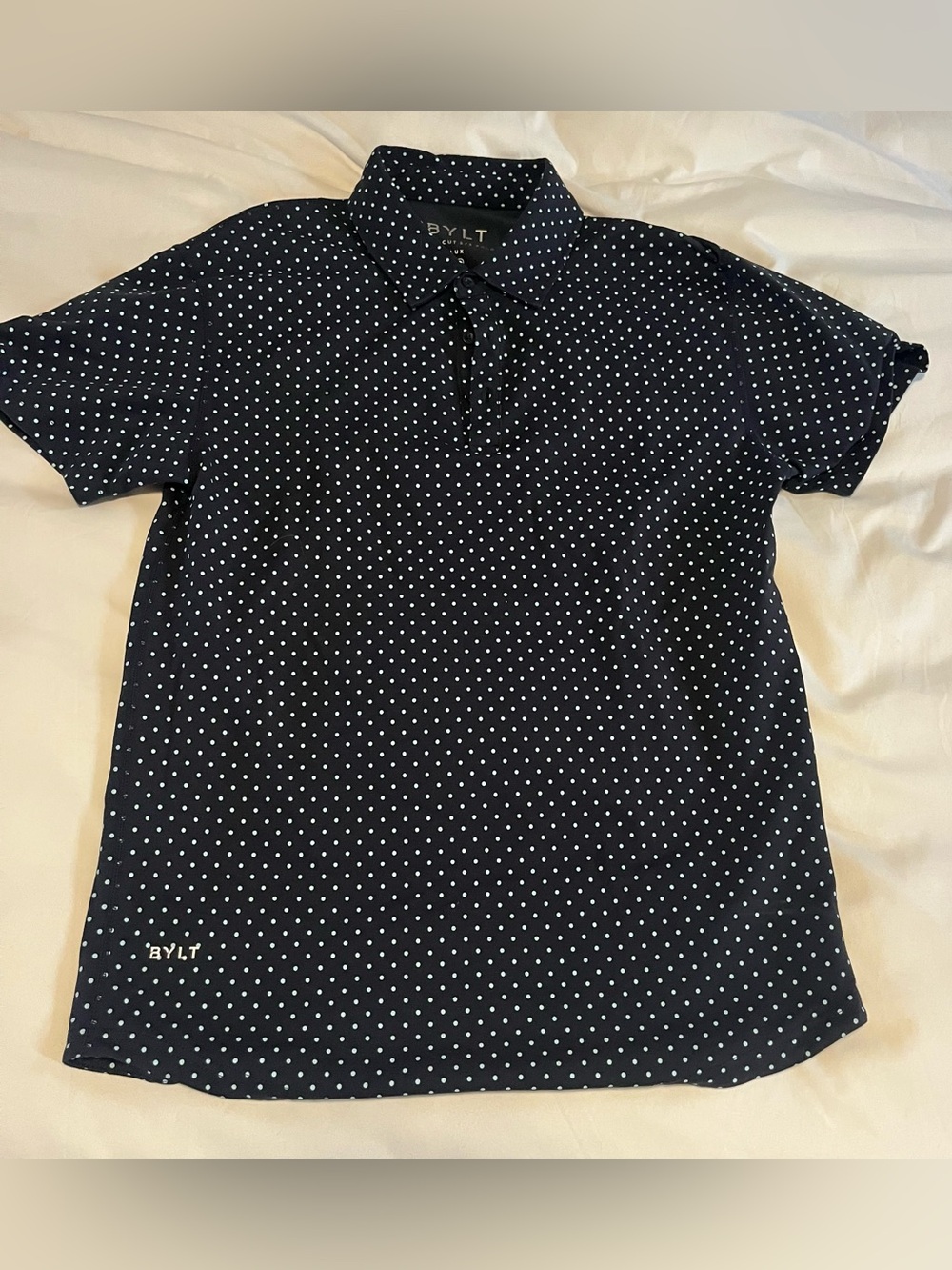 BYLT Drop Cut S/S Lux Navy Polka Dot Polo Shirt